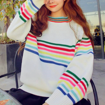 Harajuku rainbow stripe knit sweater - Thumbnail 5