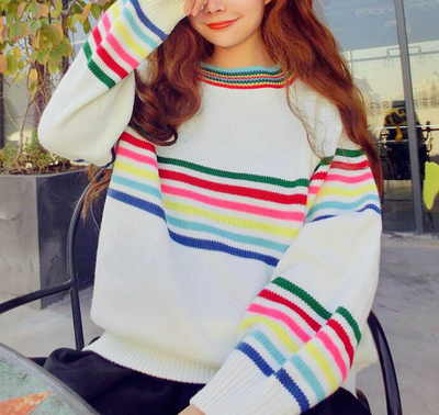 Harajuku Rainbow Stripe Knit Sweater
