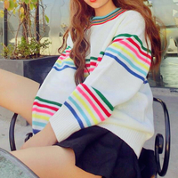 Harajuku Rainbow Stripe Knit Sweater - Thumbnail 1