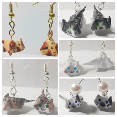 Origami itty bitty kitty earrings: multiple colors