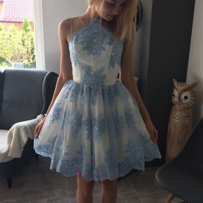 Short lace prom dress ,above knee length lace evening dress ,sexy lace homecoming dress