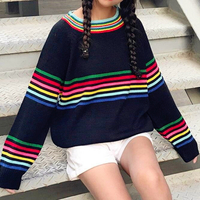 Harajuku Rainbow Stripe Knit Sweater - Thumbnail 3