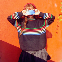 Harajuku Rainbow Stripe Knit Sweater - Thumbnail 4