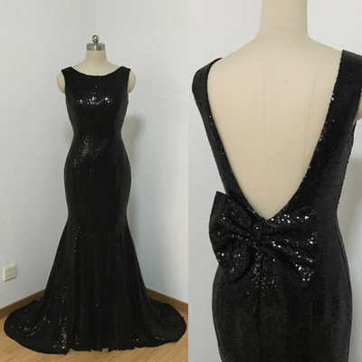 Sequins prom dress sexy backless long mermaid black prom party evening dresses e302
