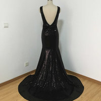 Sequins Prom Dress Sexy Backless Long Mermaid Black Prom Party Evening Dresses E302 - Thumbnail 1