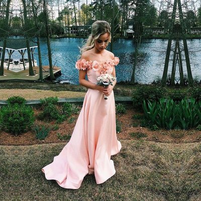 Two Piece Prom Dress Simple Off-shoulder Flowers Mermaid Prom Party Dresses Long E307