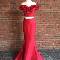 Two Piece Prom Dress Simple Off-shoulder Flowers Mermaid Prom Party Dresses Long E307 - Thumbnail 2