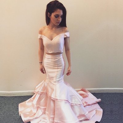 Two piece prom dress sexy off-shoulder sweetheart mermaid prom evening dresses long e308