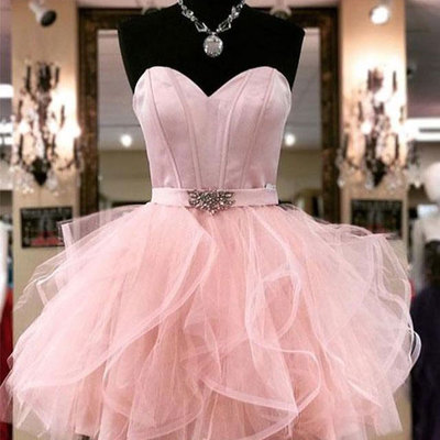 Sweetheart short pink homecoming dress waist with rinestone - Thumbnail 4