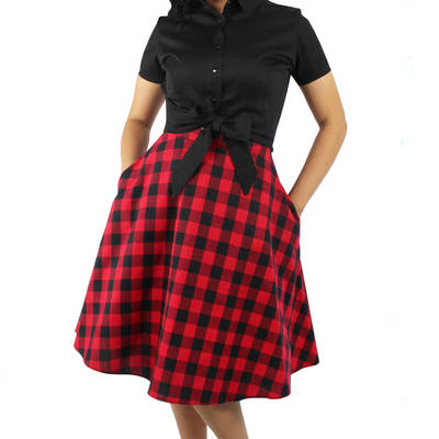 Red and black plaid circle skirt