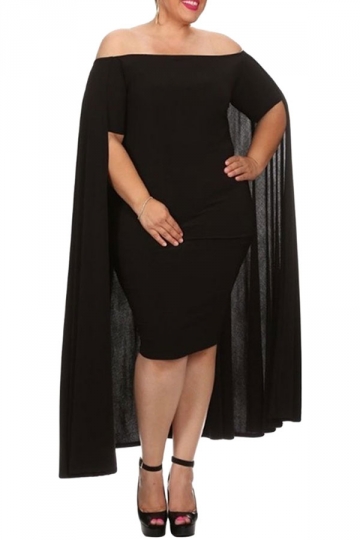 Black cape dress plus size Clearance