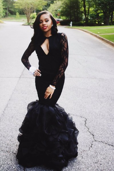 Fashion Black Long Sleeve Lace Prom Evening Dress Plus Size Mermaid Tiered Ruffles Organza Prom Party Dresses E317