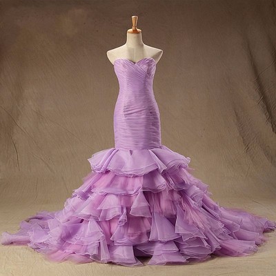 Mermaid Colorful Wedding Dress,Lilac Bridal Dress