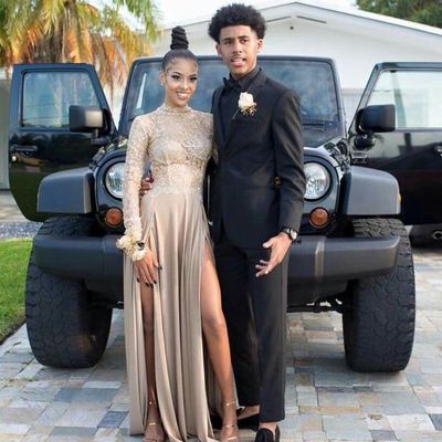 Prom dress 2017 sexy see through long sleeves high neck lace high slit prom party dresses e324