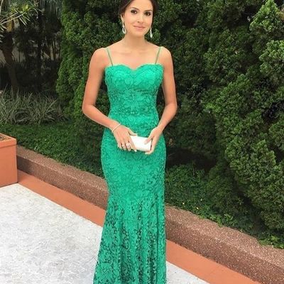 Prom dress long elegant spaghetti straps lace mermaid evening party dresses formal dress e326