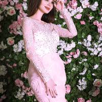 Elegant Pink Long Sleeves Lace Rose Prom Evening Dresses Plus Size Diamond Mermaid Formal Dress E329 - Thumbnail 1