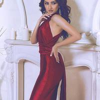 Red Prom Dress Sexy Halter Backless Long Pleat Mermaid Prom Party Dresses E331 - Thumbnail 3