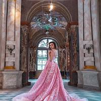 Detachable Skirt Evening Dresses Elegant Cap Sleeves Pink Long Lace Appliques Beaded Mermaid Evening Prom Dress E333 - Thumbnail 4