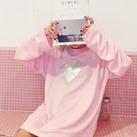 Harajuku Hologram Heart Long Sleeve T-shirt - Thumbnail 3