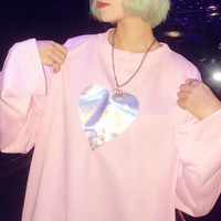 Harajuku Hologram Heart Long Sleeve T-shirt - Thumbnail 4