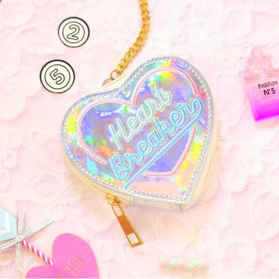 Heart breaker embroidery hologram purse