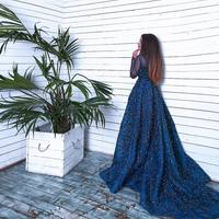 Luxury Heavy Beading Crystal Sequins Evening Dress Elegant A-line Long Sleeves Sparkly Long Prom Party Dresses E337 - Thumbnail 1