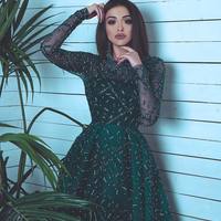 Luxury Heavy Beading Crystal Sequins Evening Dress Elegant A-line Long Sleeves Sparkly Long Prom Party Dresses E337 - Thumbnail 3