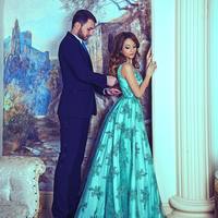 Evening Dress Long Elegant A-line Scoop Lace Evening Prom Dresses Green Formal Dress E340 - Thumbnail 1