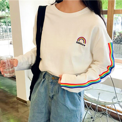 Rainbow long sleeve t-shirt in white / black