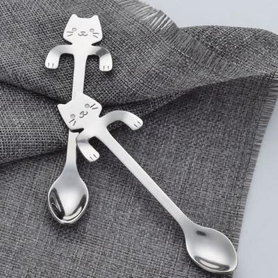 2pcs stainless steel cat teaspoons