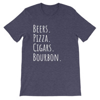 Beers, Pizza, Cigars, Bourbon Unisex short sleeve t-shirt - Thumbnail 1