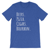 Beers, Pizza, Cigars, Bourbon Unisex short sleeve t-shirt - Thumbnail 3