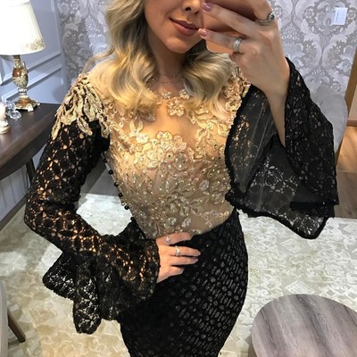 Sexy backless long sleeves lace beaded short prom dress knee length prom party dresses e348