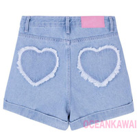 HEART ROLL HEM DENIM SHORTS - Thumbnail 1