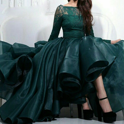 Short ball gown prom dresses elegant ankle length long sleeves lace ruffles tiered organza prom party dresses e365