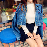 Back Button Short Denim Jacket - Thumbnail 2