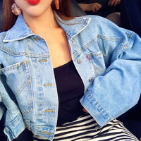 Back Button Short Denim Jacket - Thumbnail 3