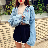 Back Button Short Denim Jacket - Thumbnail 4