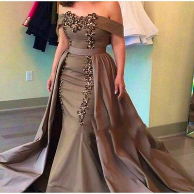 Detachable skirt prom dress sexy off-shoulder long appliques beaded mermaid prom dresses e371