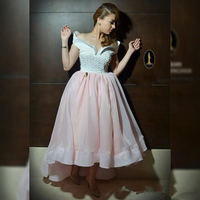 High Low Prom Dress Charming Ball Gown Off-shoulder White And Pink Pearls Short Prom Party Dresses E373 - Thumbnail 1