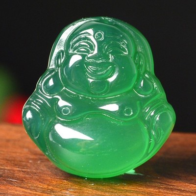 3pcs chinese buddha lucky amulet pendants - green agate - with free cord/necklace