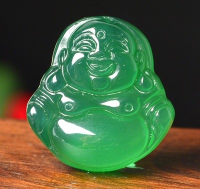 3pcs Chinese Buddha Lucky Amulet Pendants - Green Agate - With Free Cord/Necklace