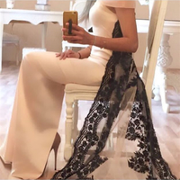 Sexy Sheath Off-shoulder Long Prom Dress With Train Plus Size Black Lace Evening Dress E379 - Thumbnail 4