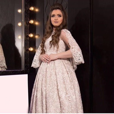 Short lace prom dress elegant ball gown cap sleeves ankle length appliques prom party dresses e381