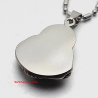 Silver Tone Black Enamel Stainless Steel Laughing Smiling Buddha Pendant w S/S 60CM Chain - Thumbnail 2