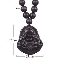 Natural Black Bian Stone Carved Lucky Laughing Buddha Pendant Beads Necklace Massager  - Thumbnail 3