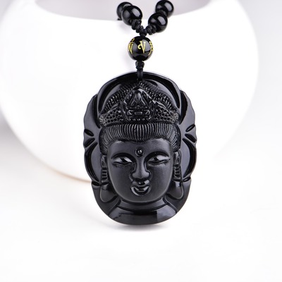 Unique natural black obsidian dragon lucky amulet pendant necklace