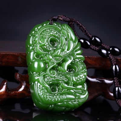 Hetian handmade natural hetian jade dragon lucky amulet