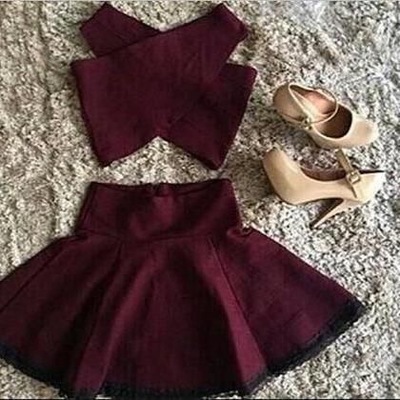 Burgundy 2 Piece Homecoming Dresses , Party Dresses