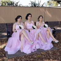 Pink Long Straps Bridesmaid Dresses with Appliques Lace - Thumbnail 2